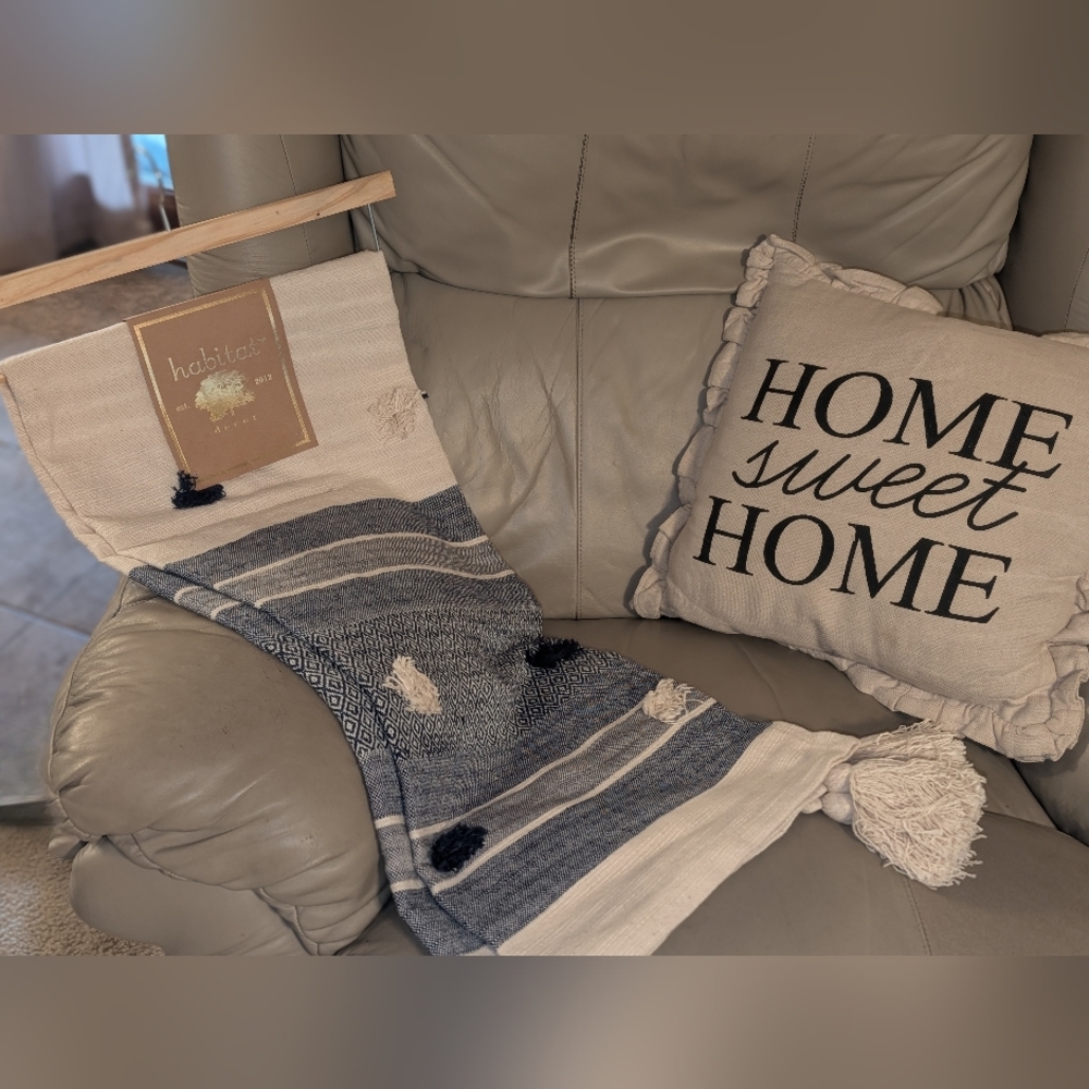 Habitat Blue and Cream Woven Throw Blanket
